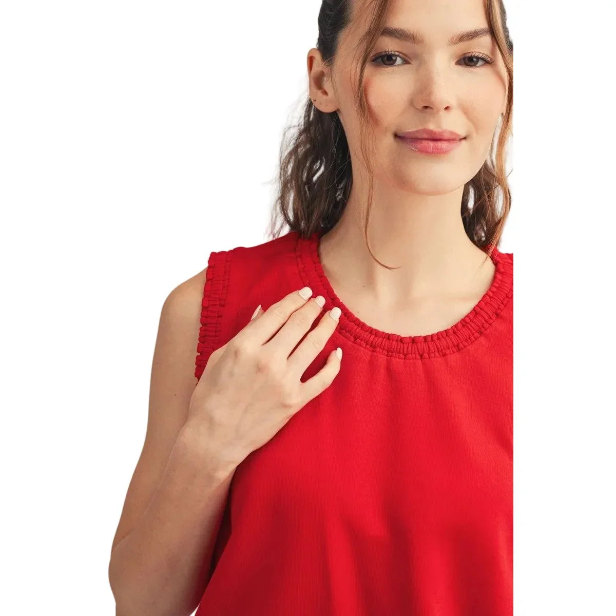Women's Jodifl Red Smocked Edge Detail Casual Tank Top G15751
