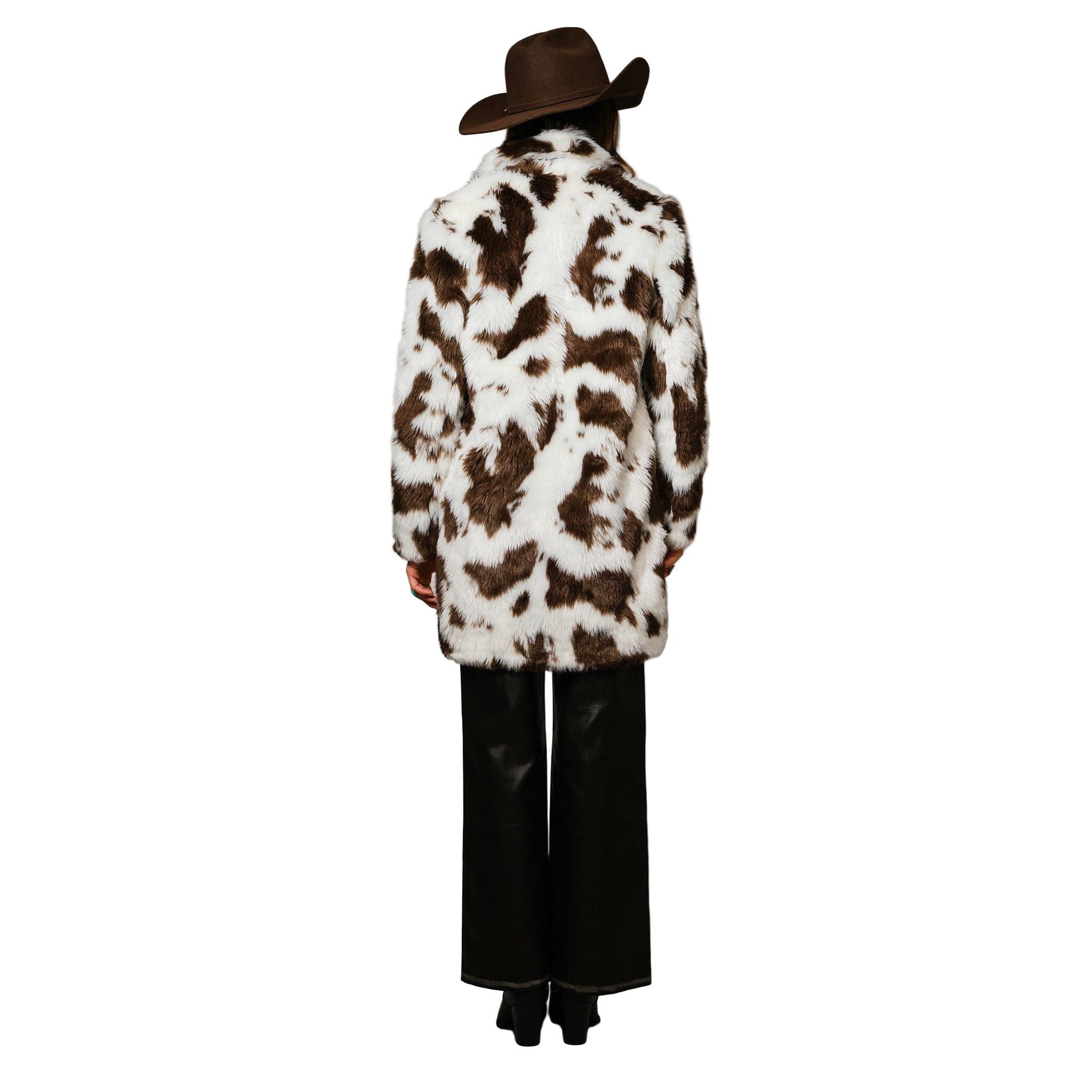 Women's Cow Print Faux Fur Mid Coat 37181J