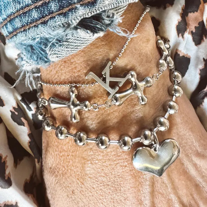 Women's Stainless Steel Heart Charm Bracelet