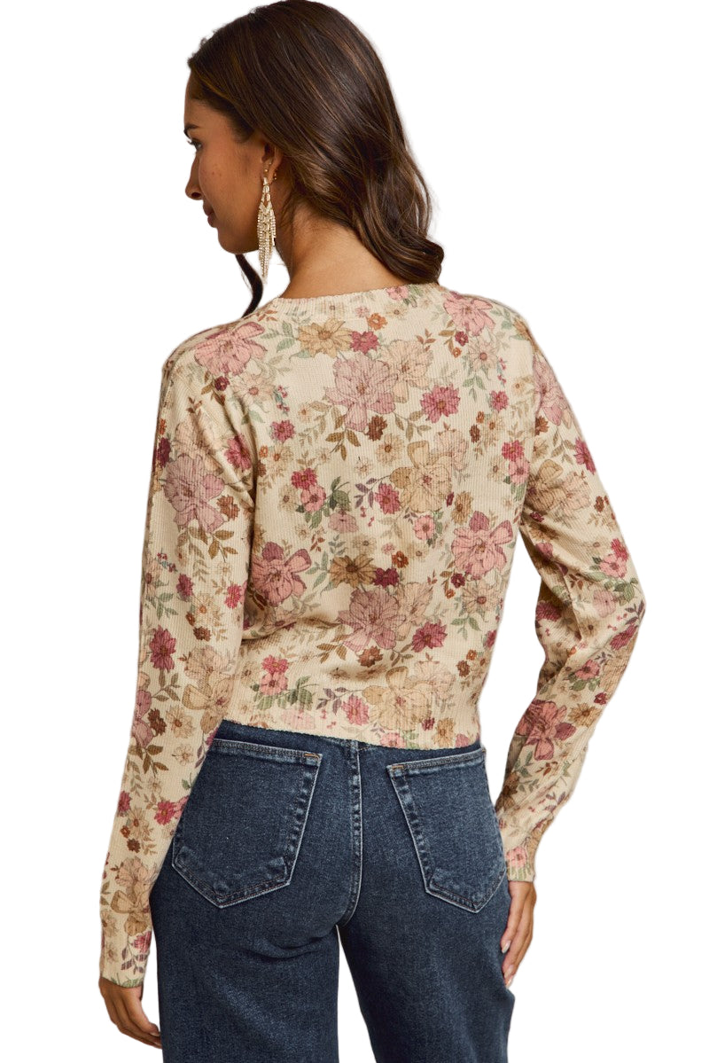 Women's Floral Crew Neck Long Sleeves Sweater Knit Top ST3677F-01
