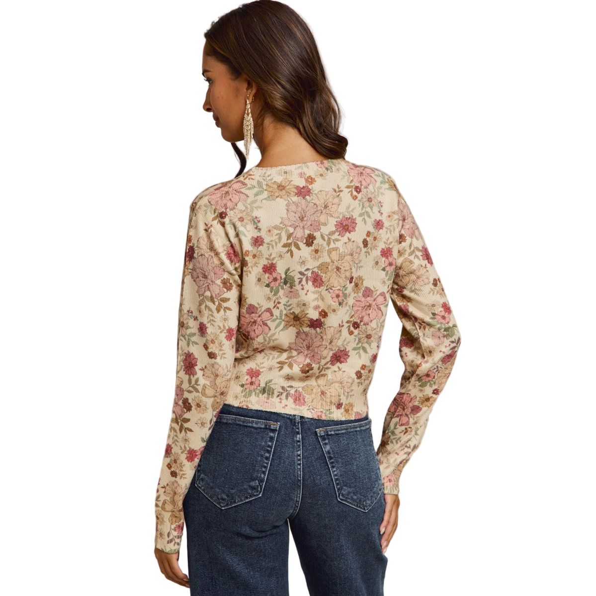 Women's Floral Crew Neck Long Sleeves Sweater Knit Top ST3677F-01