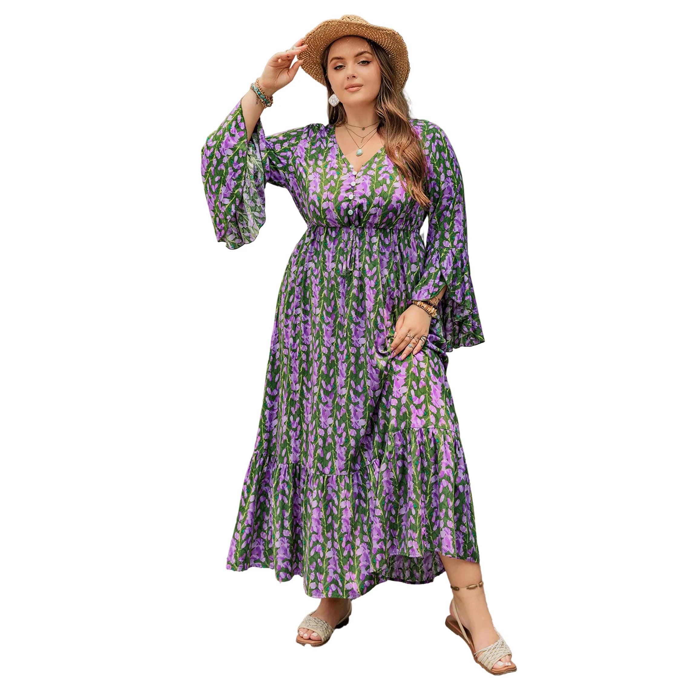 Women's Vacasun Green and Purple Maxi Dress