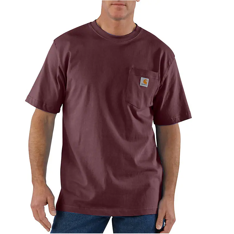 Men's Carhartt Loose Fit One Pocket T-shirt Burgundy K87-PRT - Crazy House Western Wear