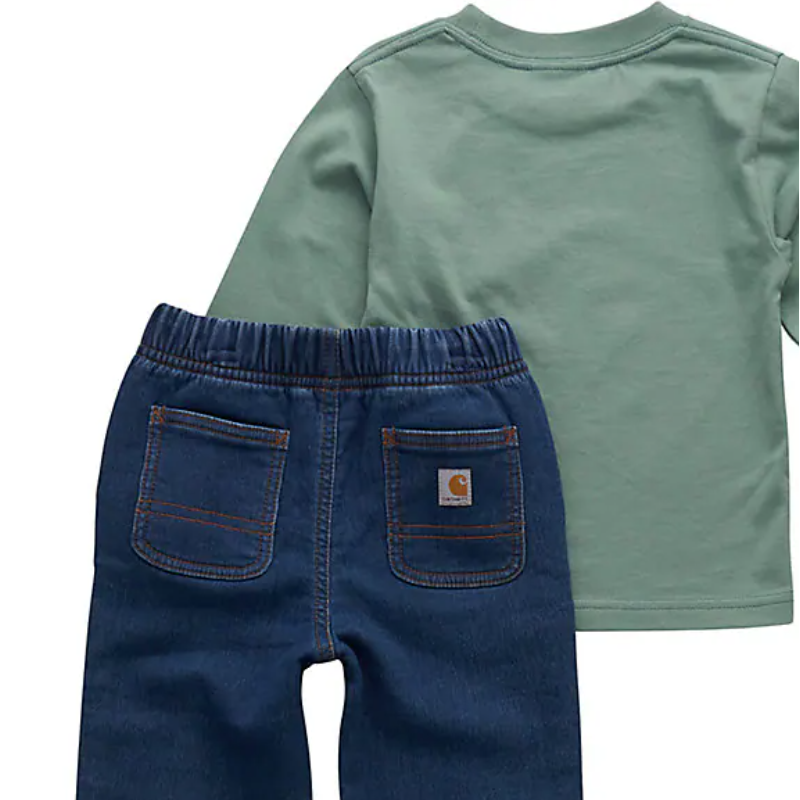 Boy's Carhartt 2-Piece Long Sleeve Dog T-shirt and Denim Pant Set CG8103-N104