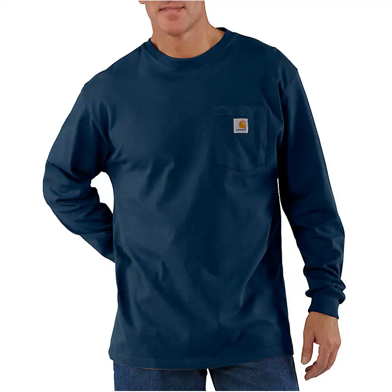 Men's Carhartt Loose Fit Long Sleeve Pocket T-shirt - Navy K126-NVY - Crazy House Western Wear