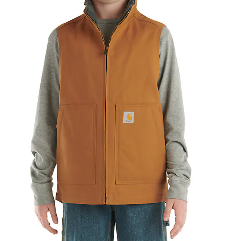 Boy's Carhartt Brown Zip-front Canvas Sherpa Lined Vest