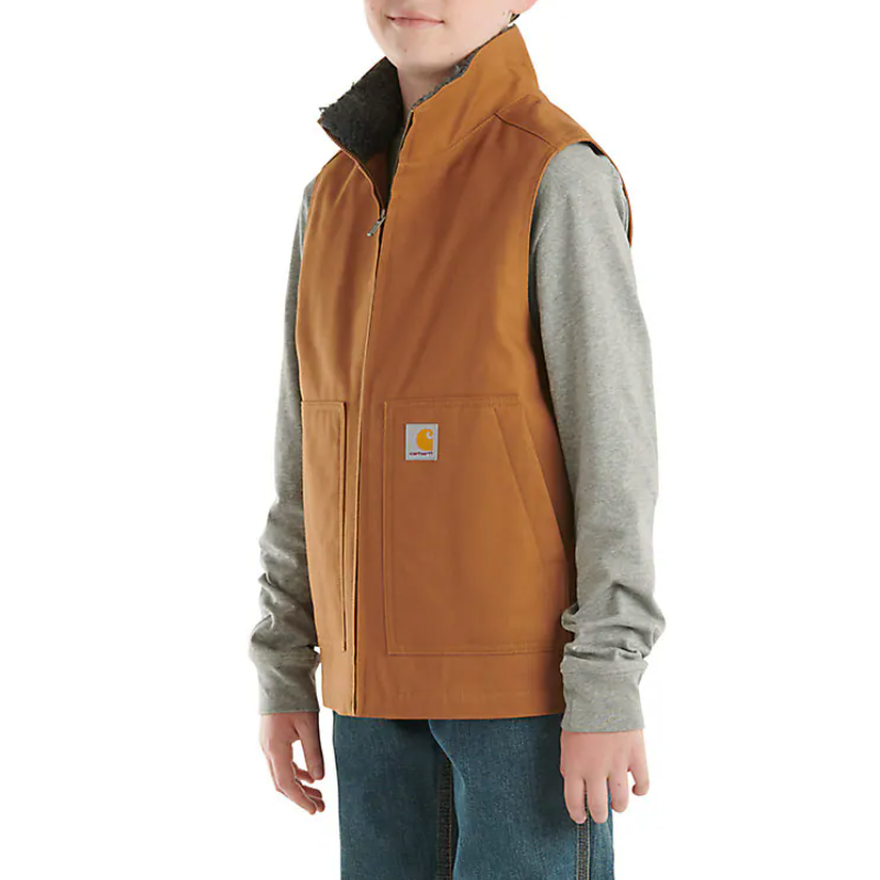 Children's Carhartt Brown Zip-Front Canvas Sherpa Lined Vest
