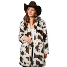 Women's Cow Print Faux Fur Mid Coat 37181J