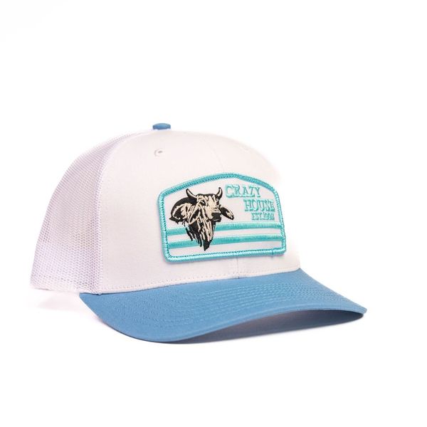 White and Light Blue Snapback with Bull Patch