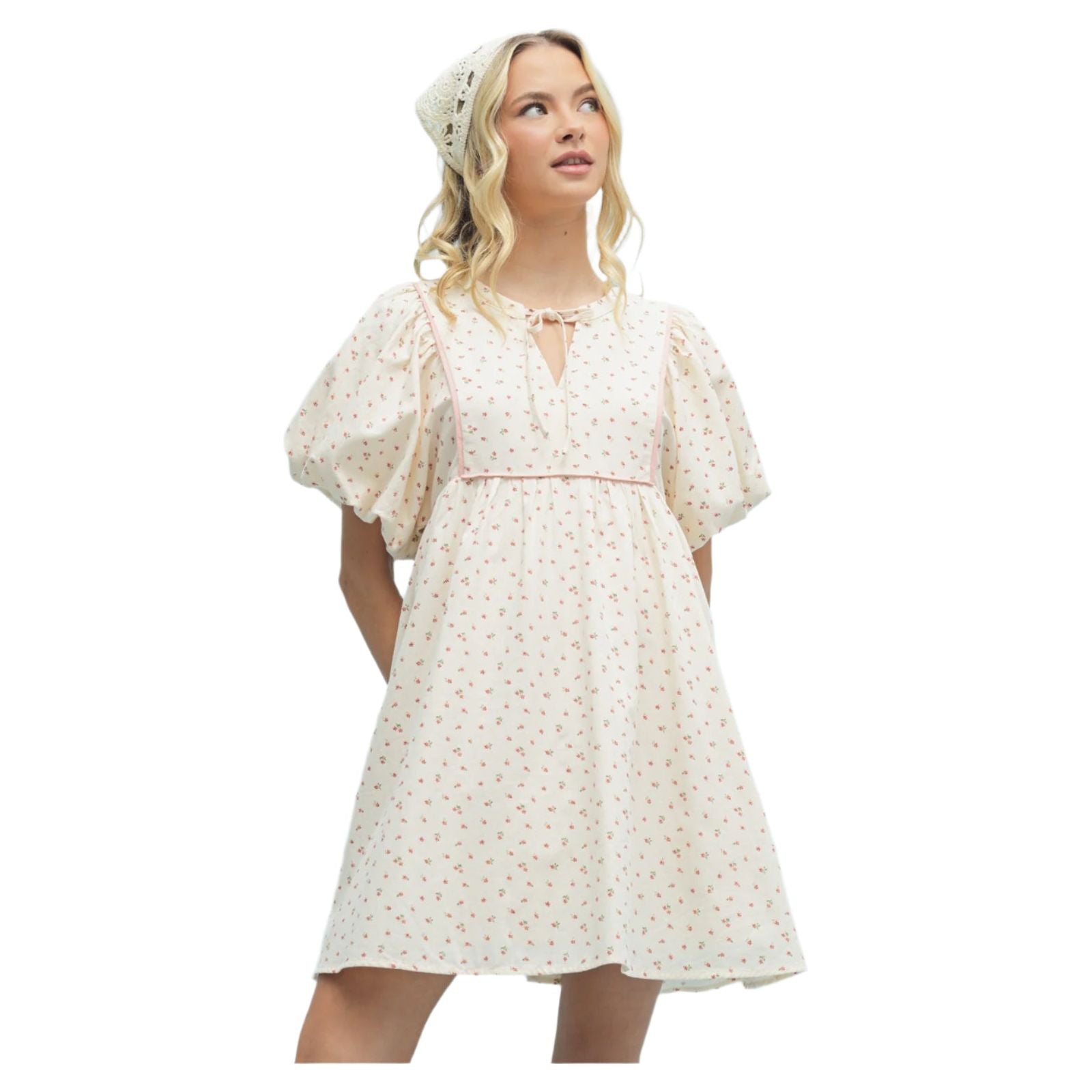 Women's Ditsy Floral Puff Sleeve Mini Dress WL25-10736 - Crazy House Western Wear