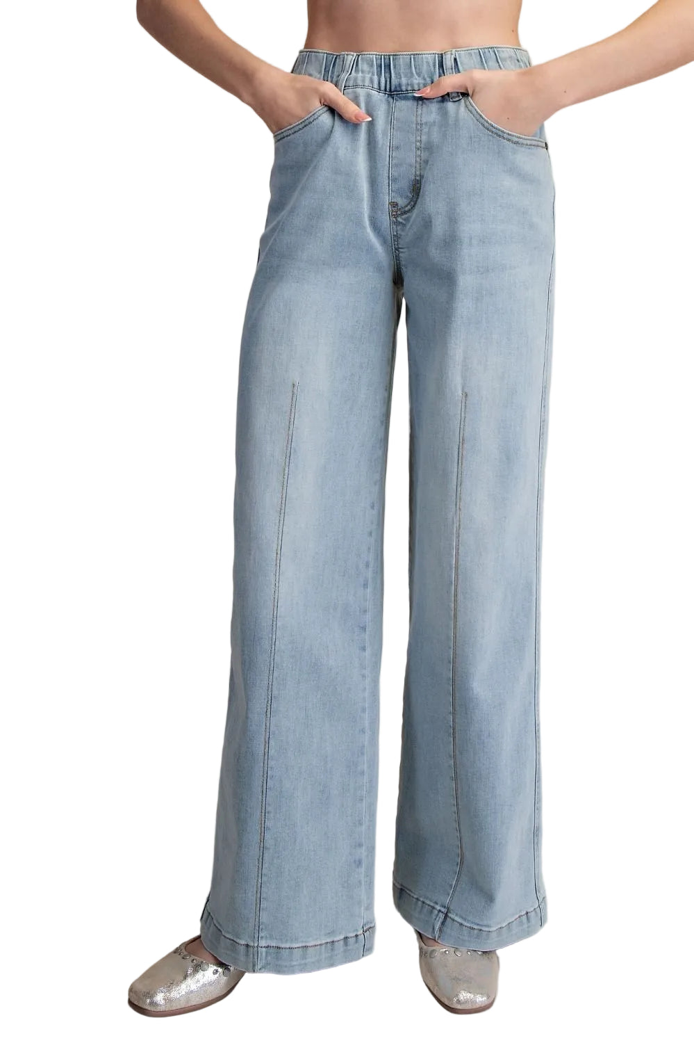 Easel Women's Light Wash Sandblasted Washed Stretch Denim Pants