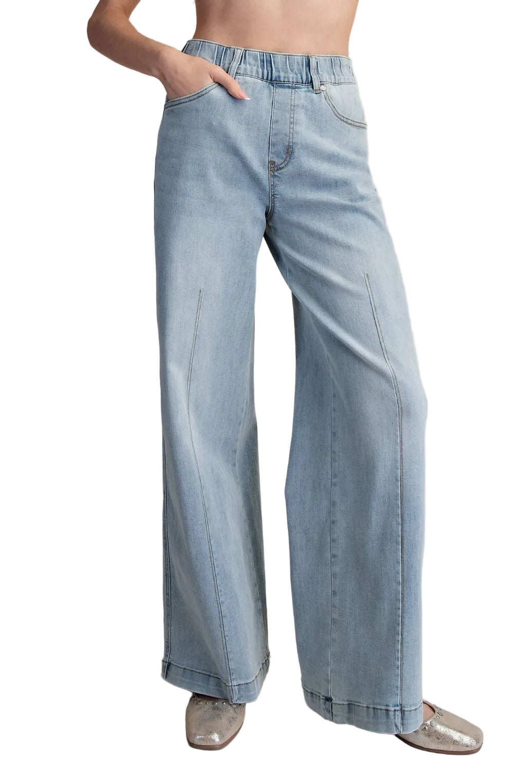 Easel Women's Light Wash Sandblasted Washed Stretch Denim Pants