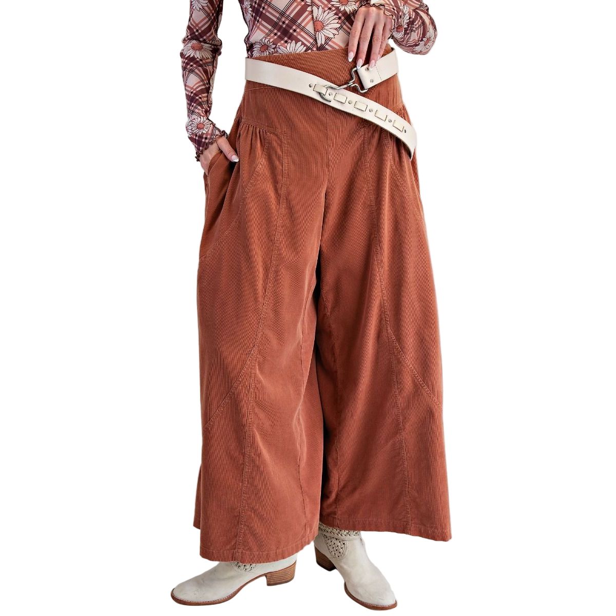 Women's Easel Washed Baby Corduroy Palazzo Pants EB57070