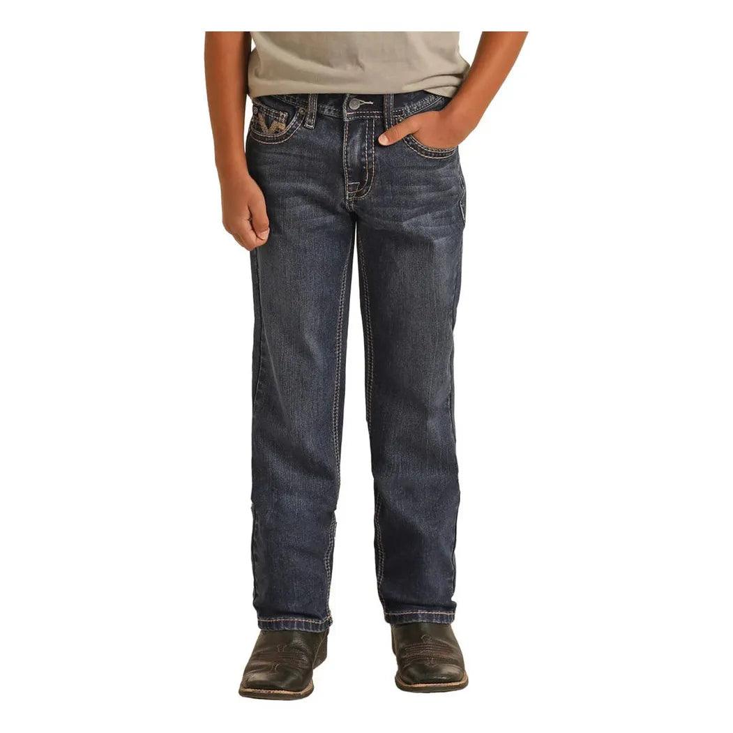 Boy's Rock and Roll Denim Rope Stitch Slim Fit Straight Jeans BB1RD03708 - Crazy House Western Wear