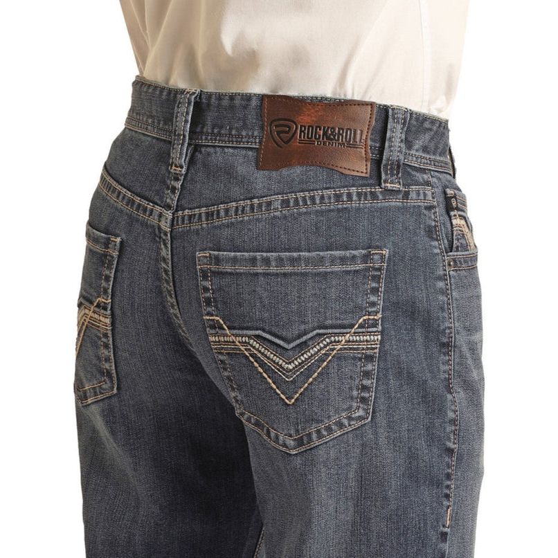 Men's Rock and Roll Denim Relaxed Fit Raised Denim Embroidered Straight Leg Jeans BM0SD04249 - Crazy House Western Wear
