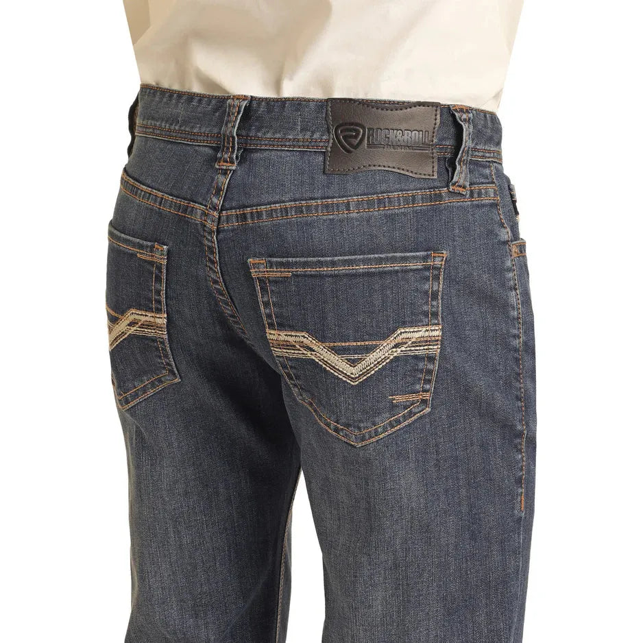Men's Rock and Roll Denim Regular Fit Rope Stitch Embroidered Straight Boot Jeans BM1PD04252 - Crazy House Western Wear
