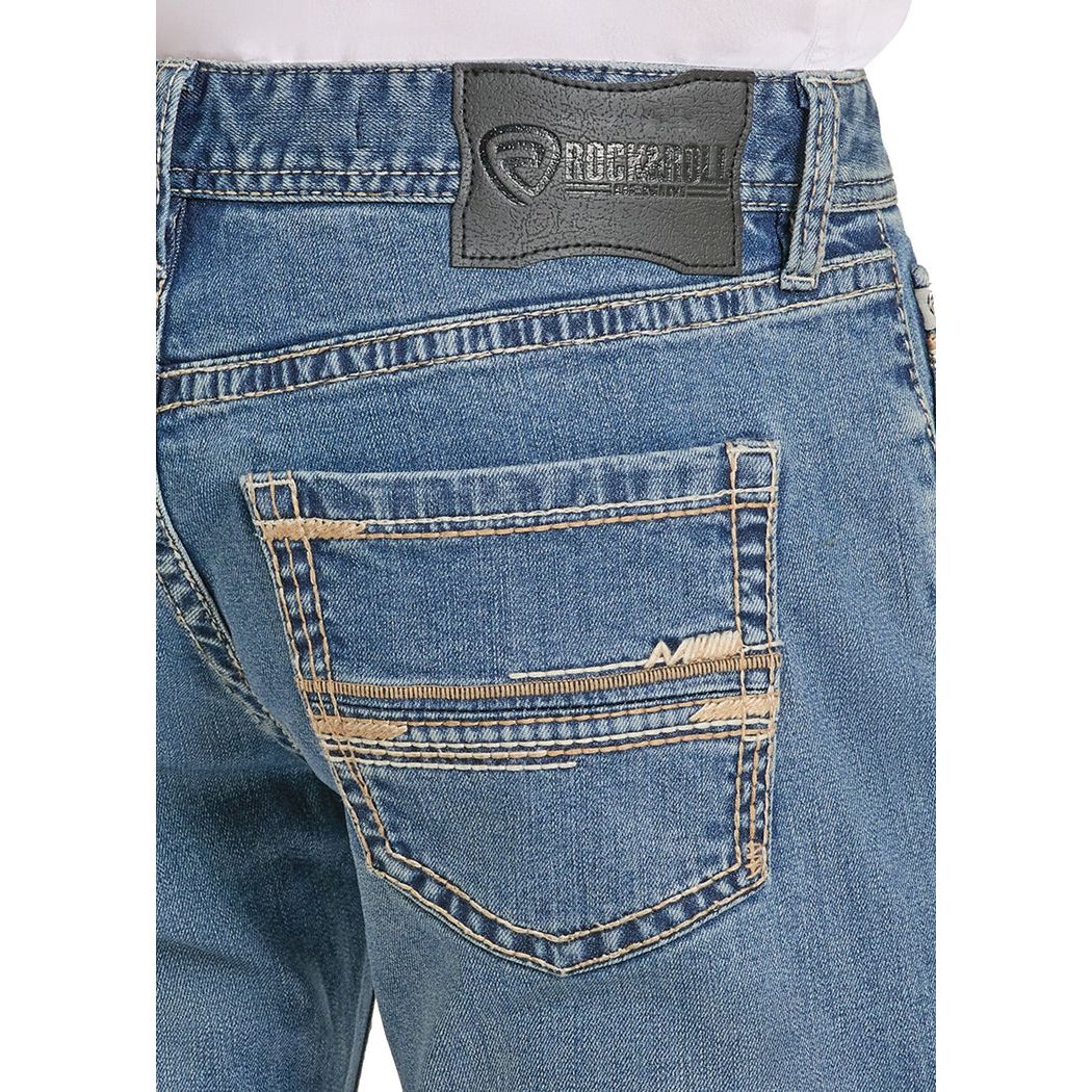 Men's Rock and Roll Regular Fit Straight Stitch Pocket Straight Leg Jeans BM1PD08582
