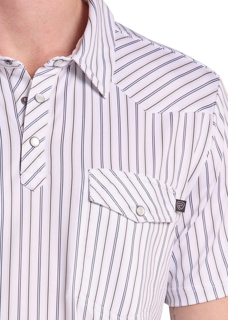 Rock and Roll Men's White Stripe Print Western Polo BM51T09593