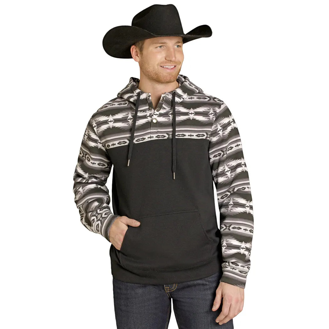 Men's Rock and Roll Denim Black and White Aztec Pullover Hoodie BM94T07703