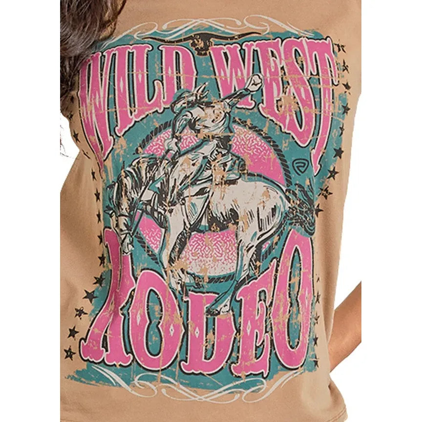 Women's Rock and Roll Brown Short Sleeve Graphic Print T-shirt BW21T08424