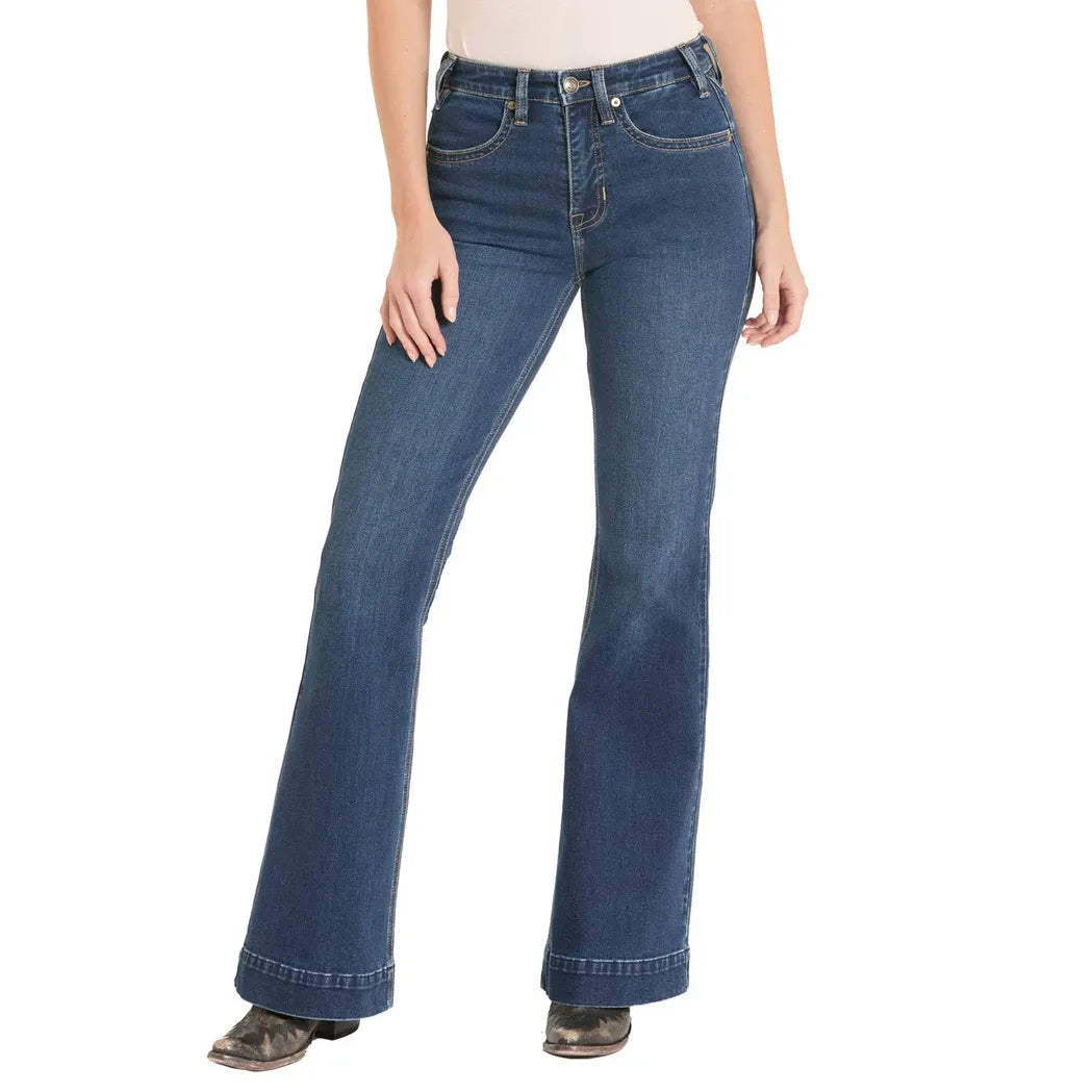 Women's Rock and Roll Denim High Rise Simple Welt Pocket Trouser Jeans BW5HD08489