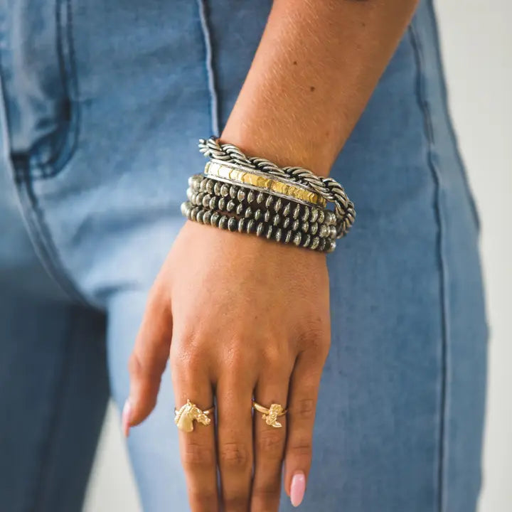 Women's West & Co 18K Gold Plated Burnished 5 Disc Bead Stretch Bracelet WC-BR11WG