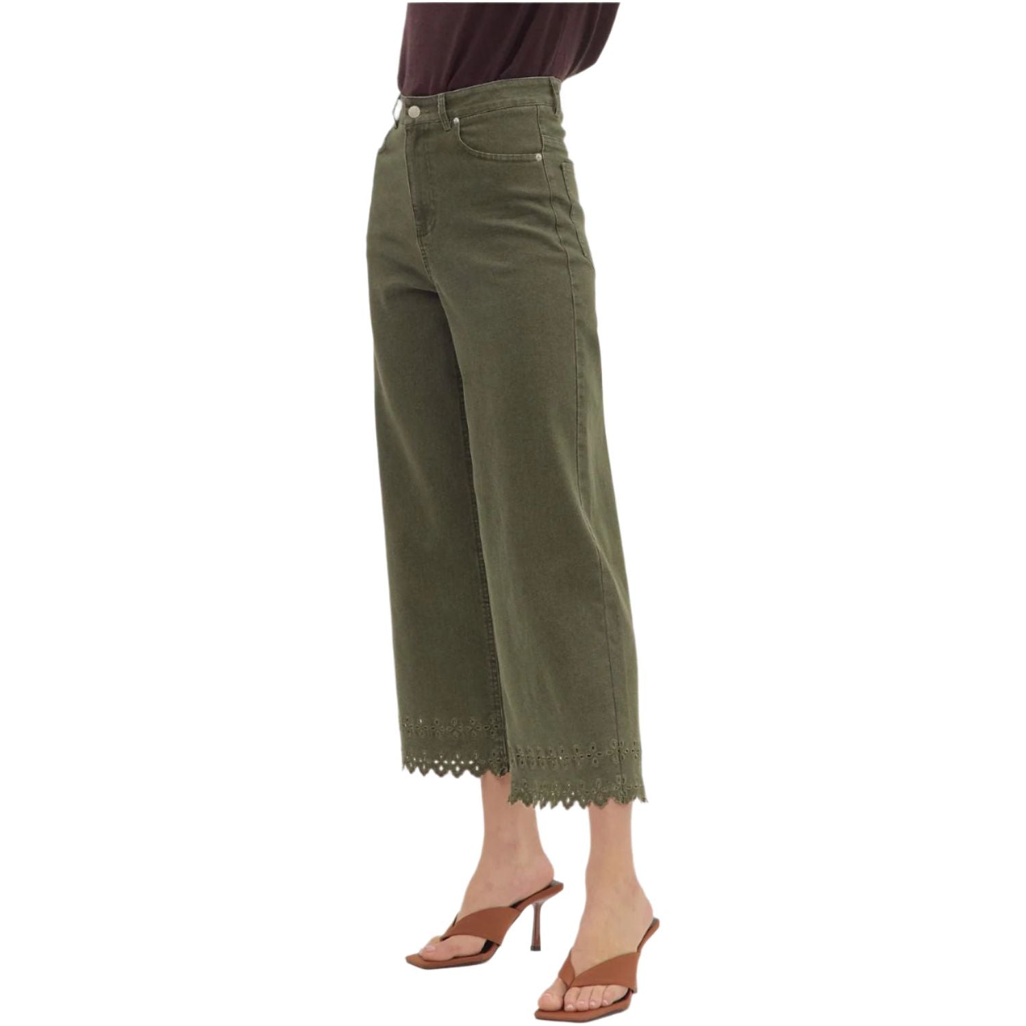 Women's Entro High Waist Ankle Length Olive Green Pants P26396 - Crazy House Western Wear