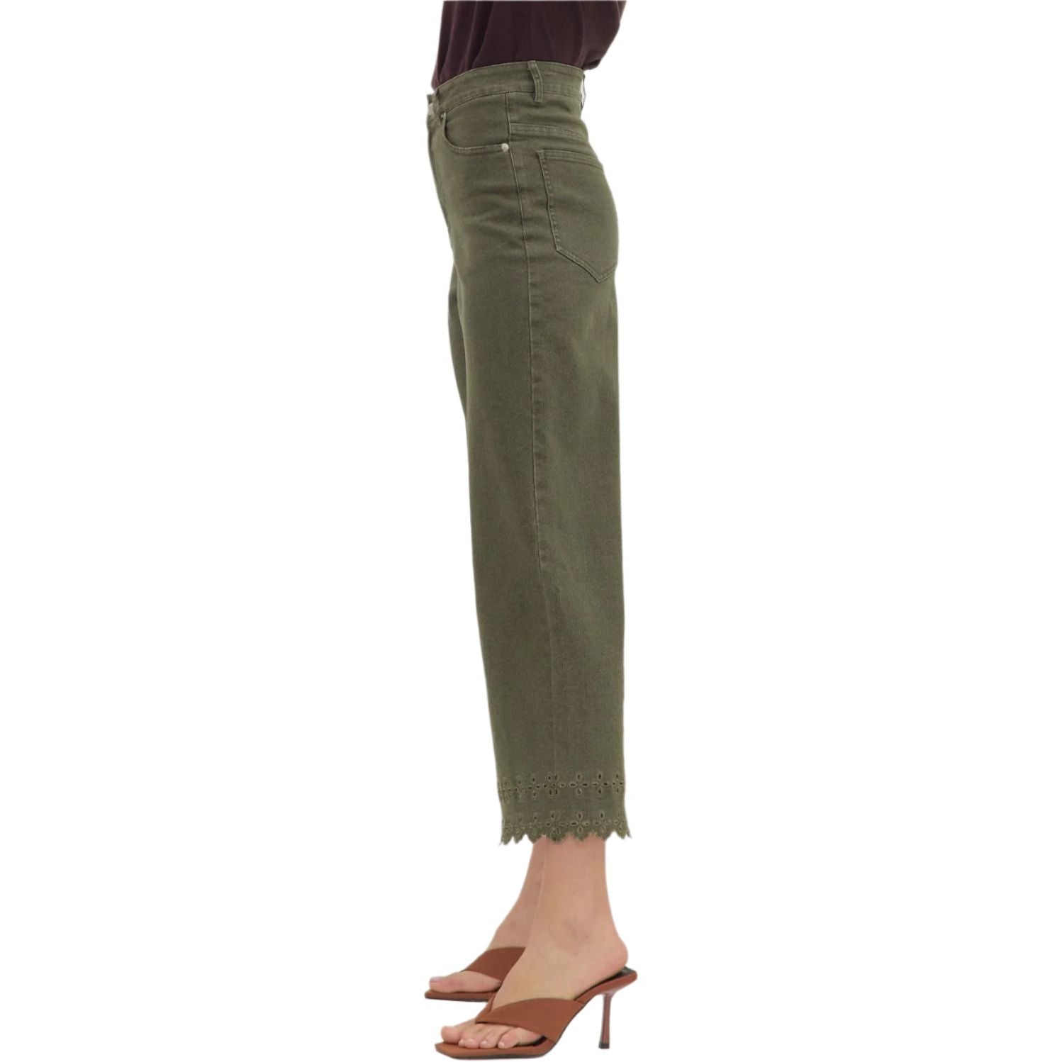 Women's Entro High Waist Ankle Length Olive Green Pants P26396 - Crazy House Western Wear