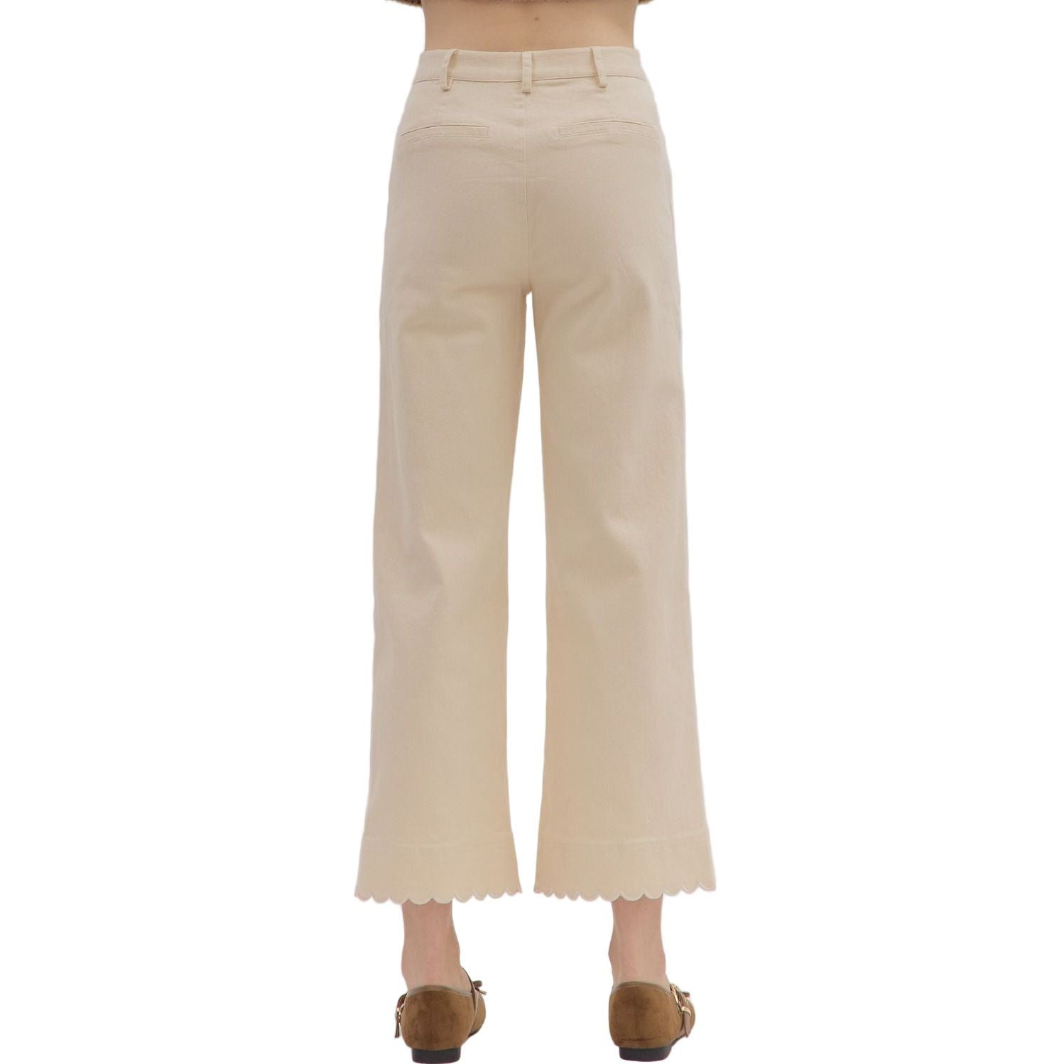 Women's Entro Ecru Solid High Waist Wide Leg Pants P29031