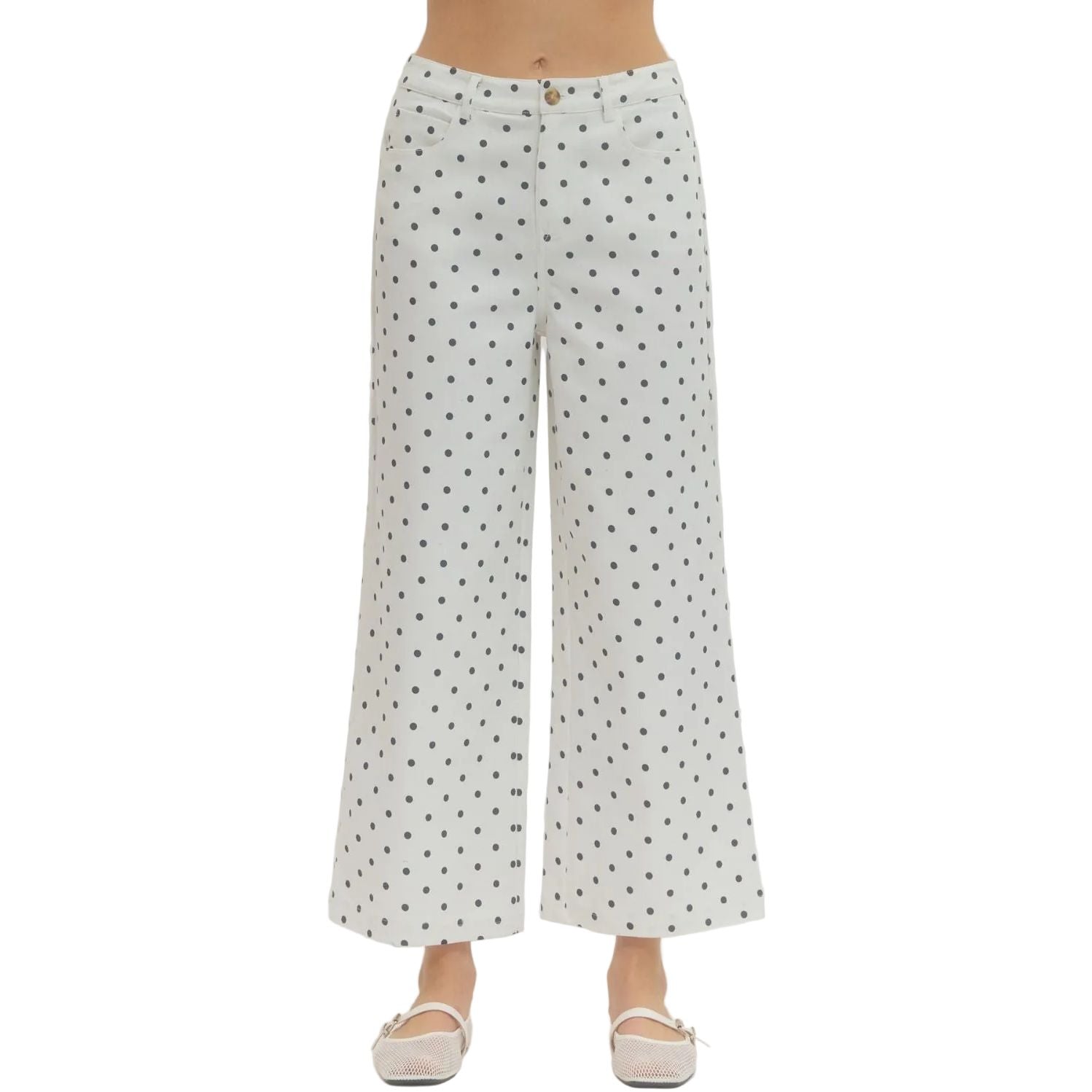 Women's Entro Black and White Polka Dot Cropped Wide Leg Pants P30809