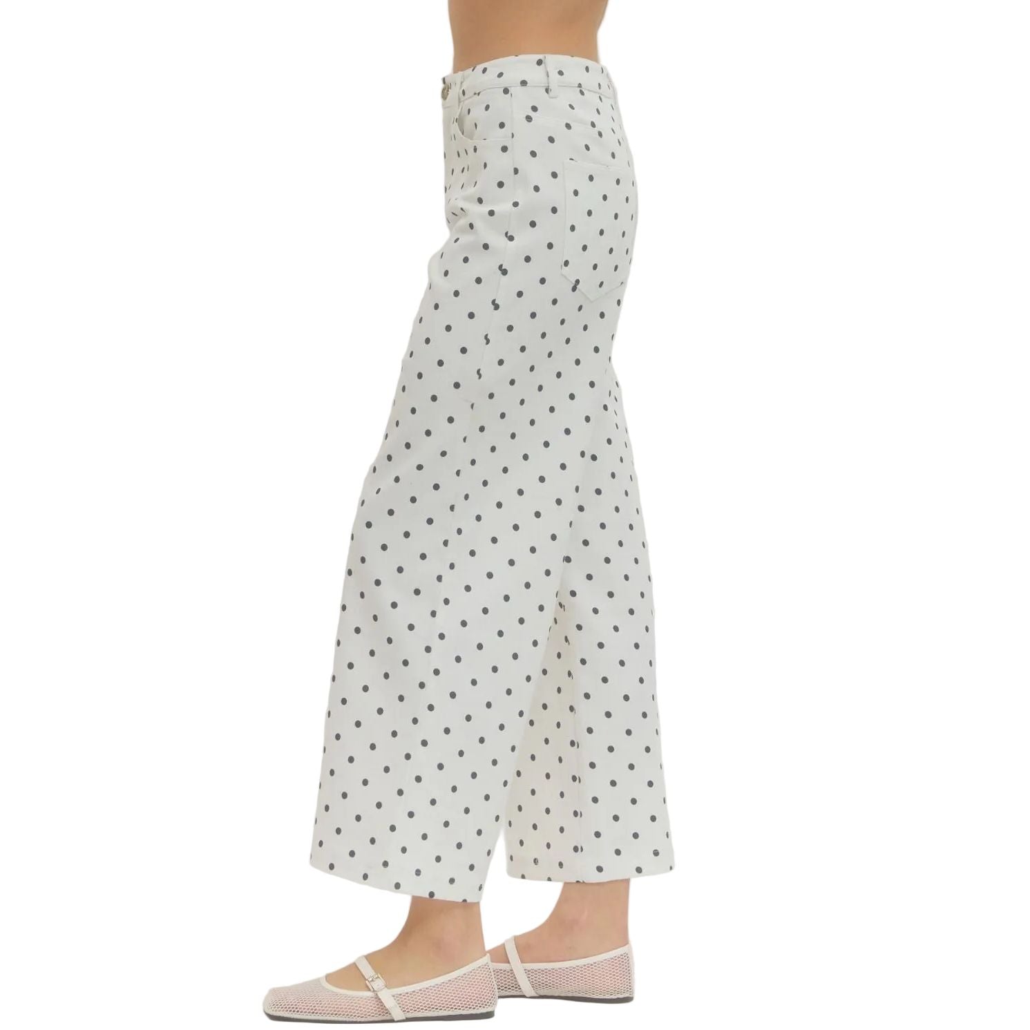 Women's Entro Black and White Polka Dot Cropped Wide Leg Pants P30809