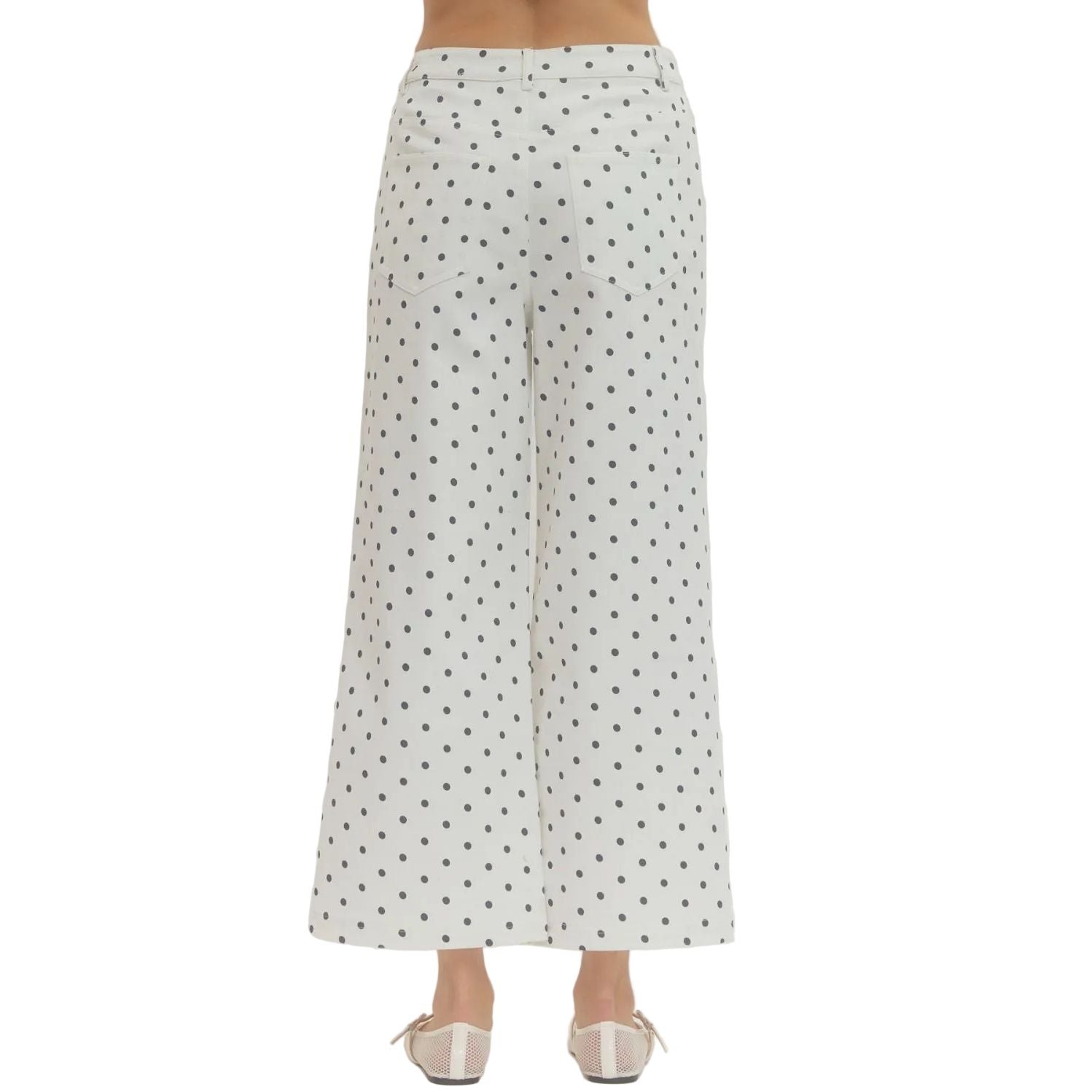 Women's Entro Black and White Polka Dot Cropped Wide Leg Pants P30809