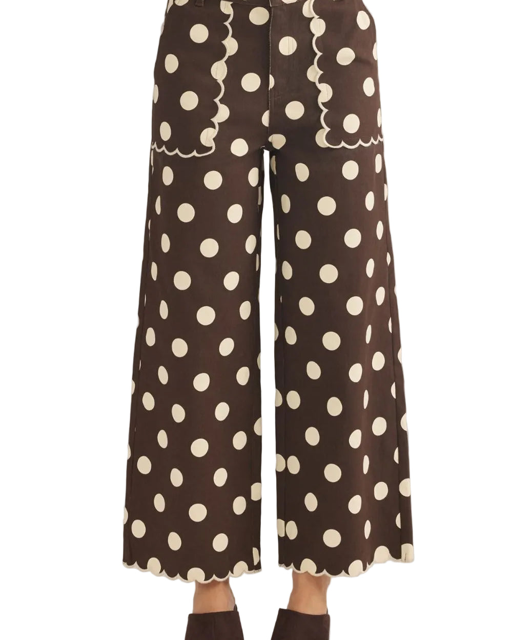 Entro Women's Brown Polka Dot Wide Leg Cropped Pants P31645