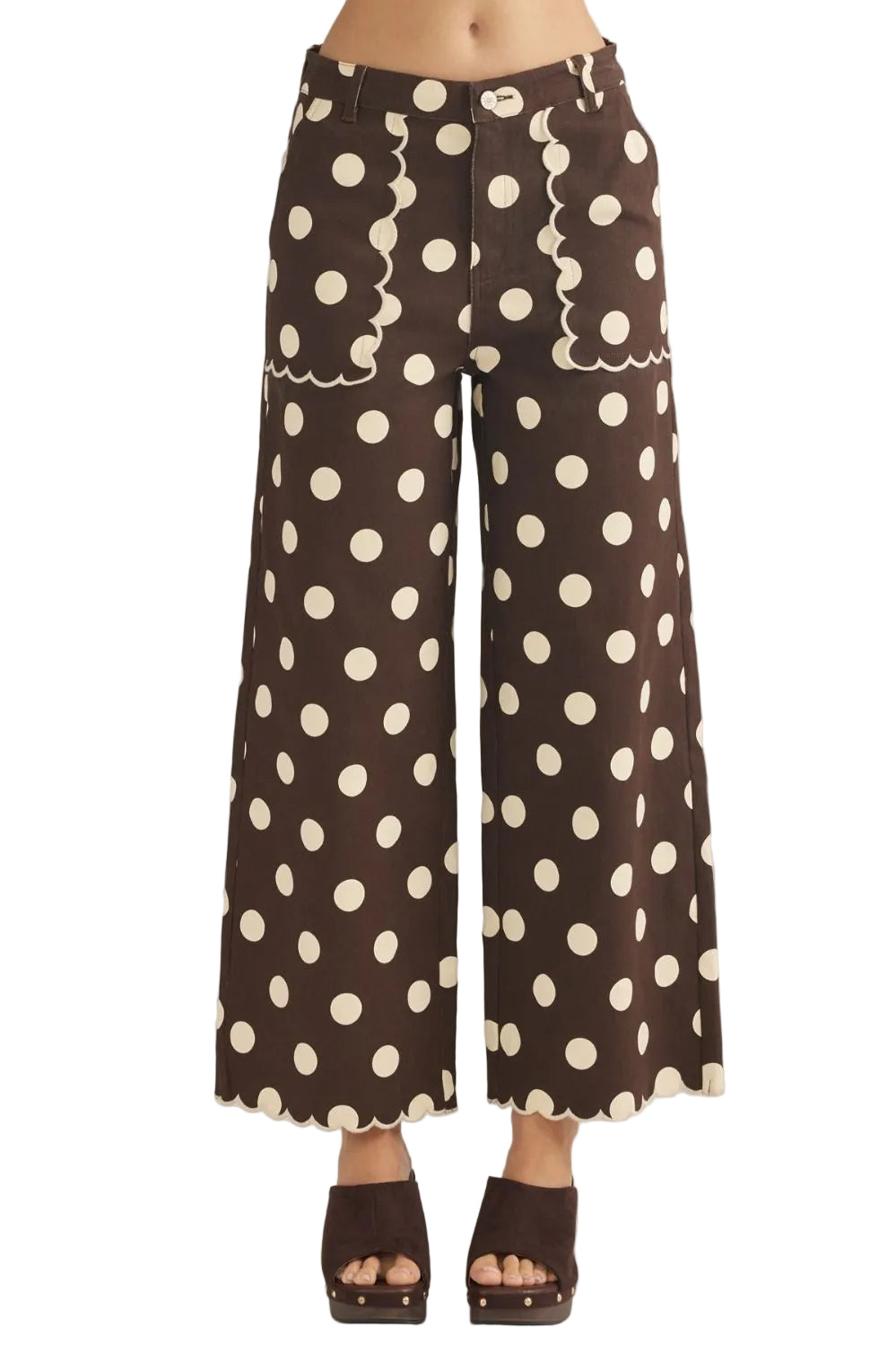 Entro Women's Brown Polka Dot Wide Leg Cropped Pants P31645