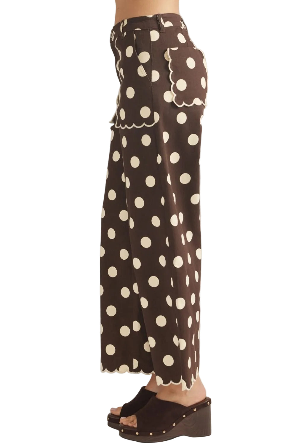 Entro Women's Brown Polka Dot Wide Leg Cropped Pants P31645
