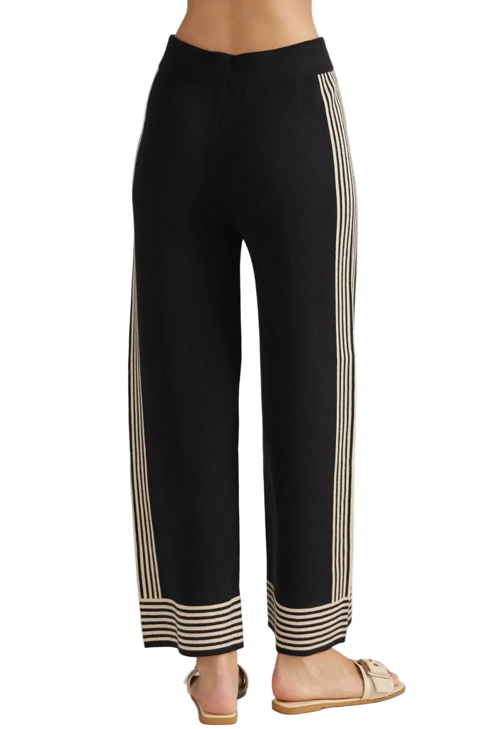 Entro Women's Black/Taupe Striped Wide Leg Pants