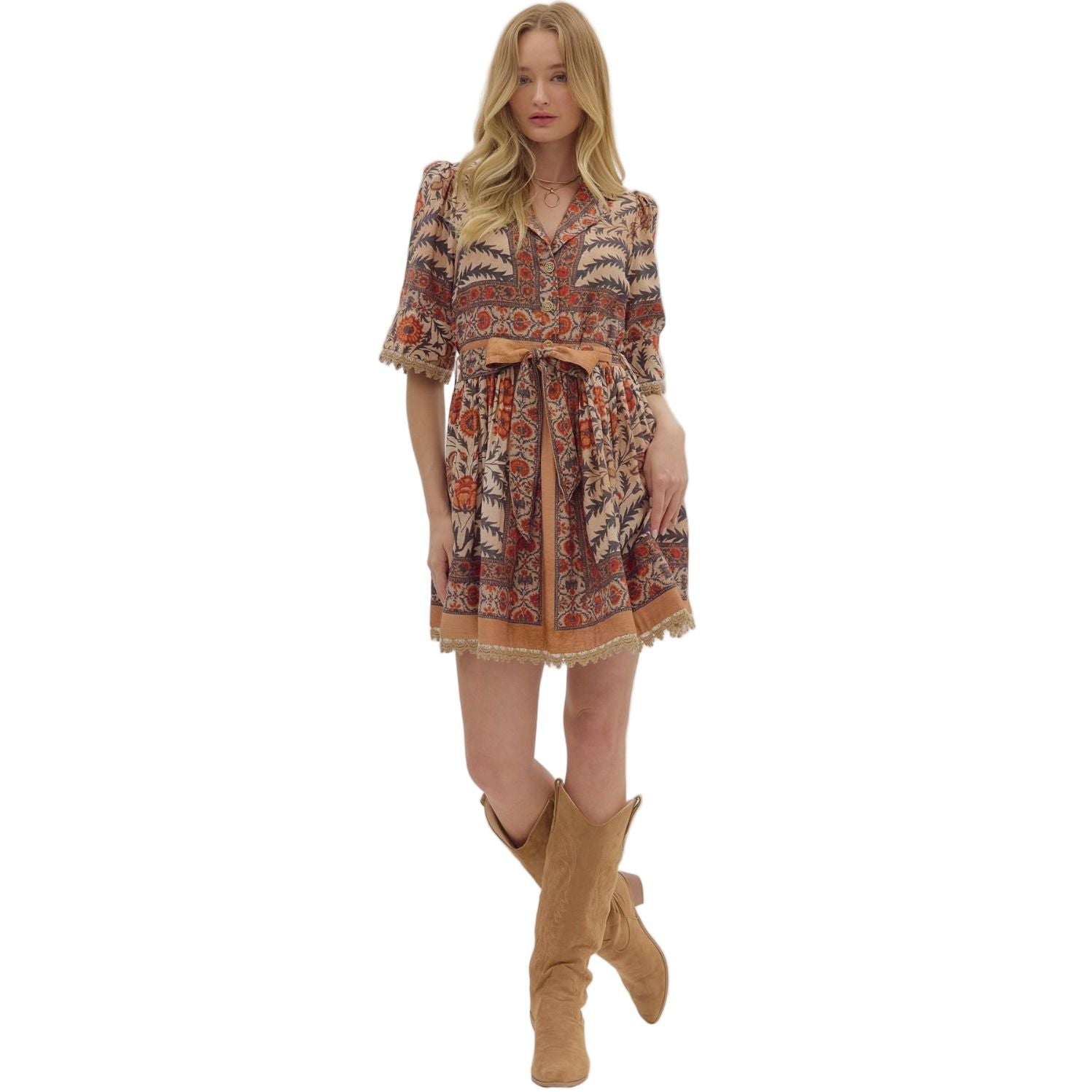 Women's Entro Printed Short Sleeve Mini Dress