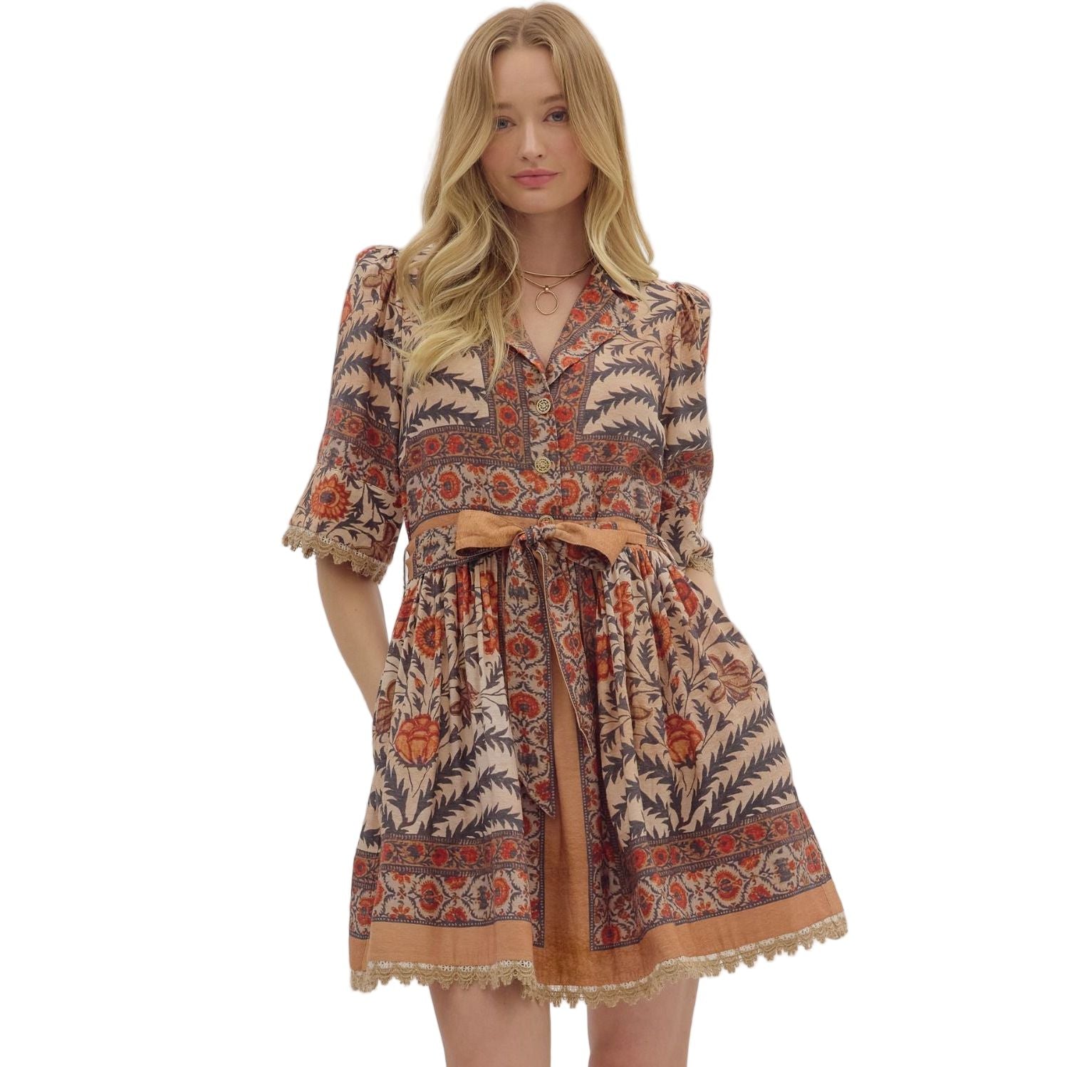 Women's Entro Printed Short Sleeve Mini Dress