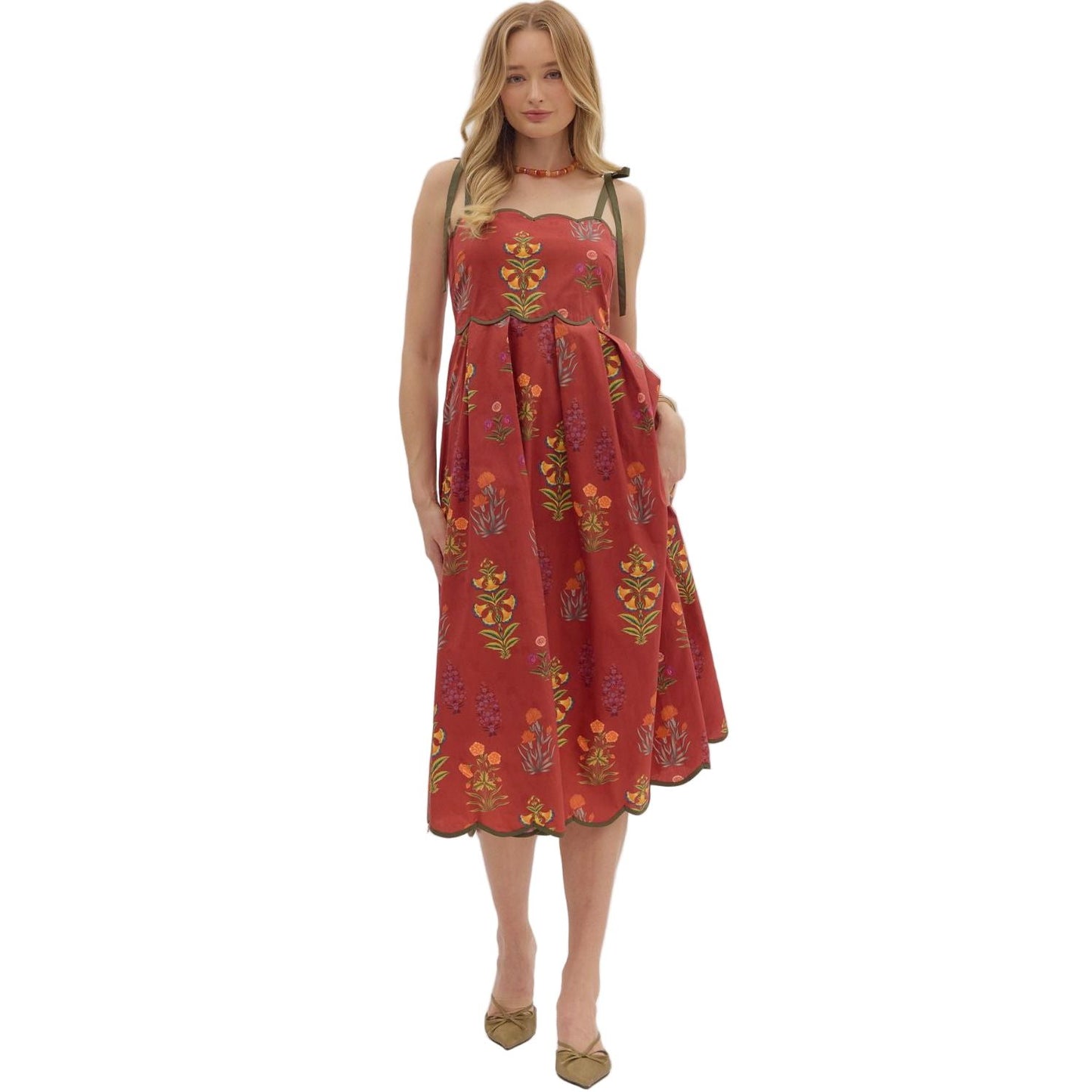 Women's Entro Red Floral Midi Dress D28250