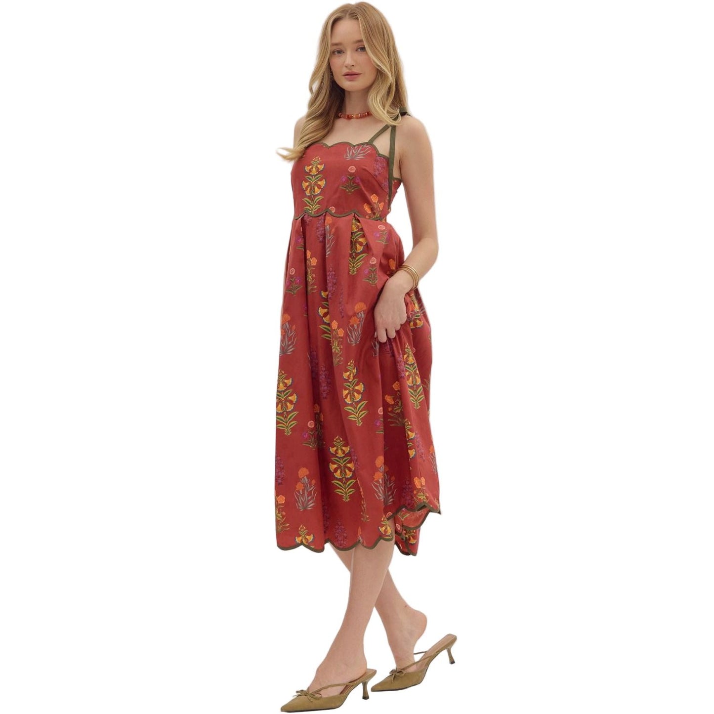 Women's Entro Red Floral Midi Dress D28250