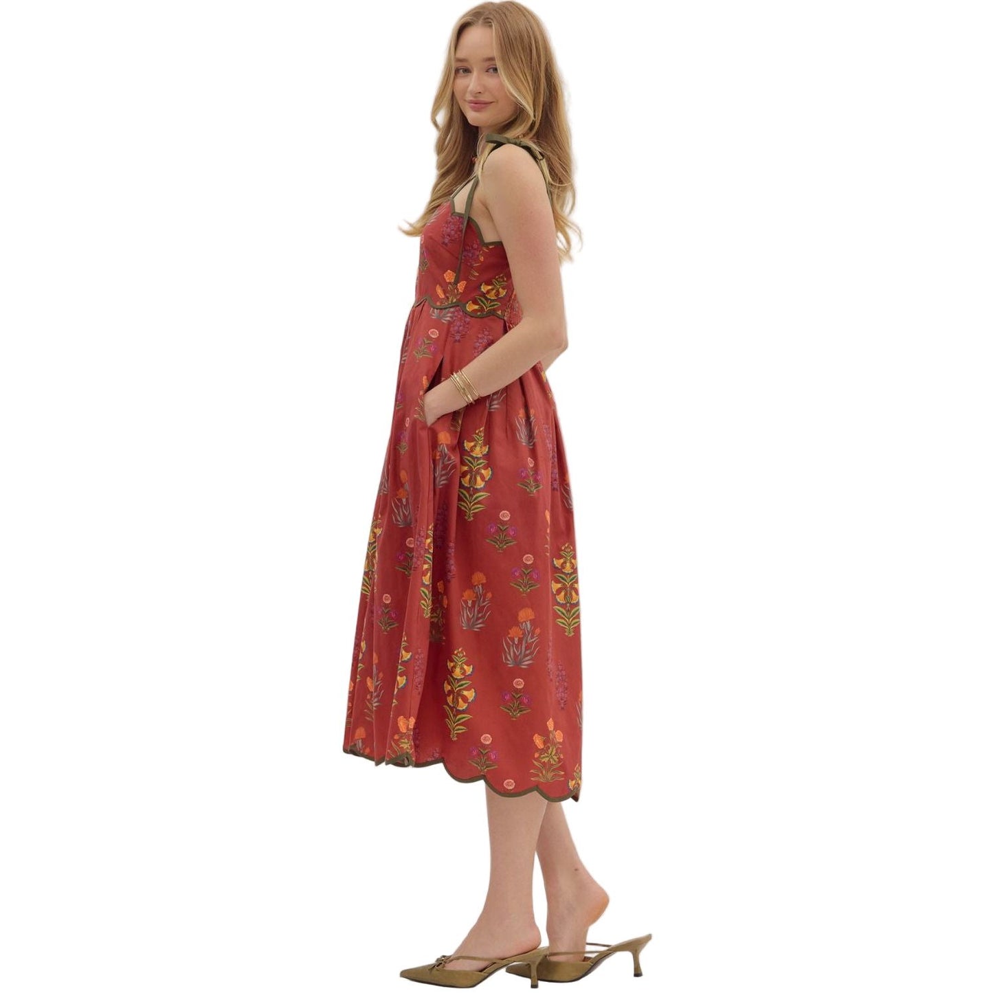 Women's Entro Red Floral Midi Dress D28250