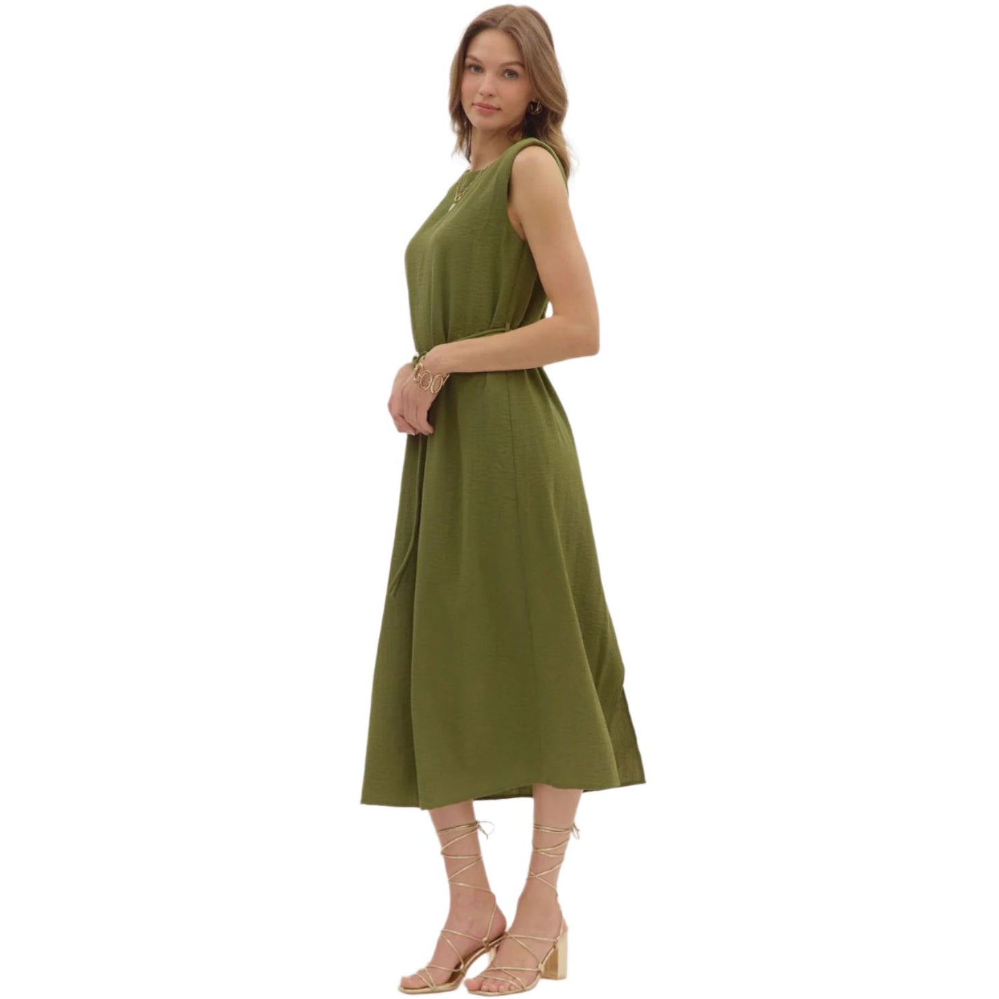 Women's Entro Green Slit Hem Dress D28522