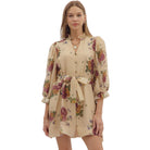 Women's Entro Floral Print Puff 3/4 Sleeve Mini Dress D29058
