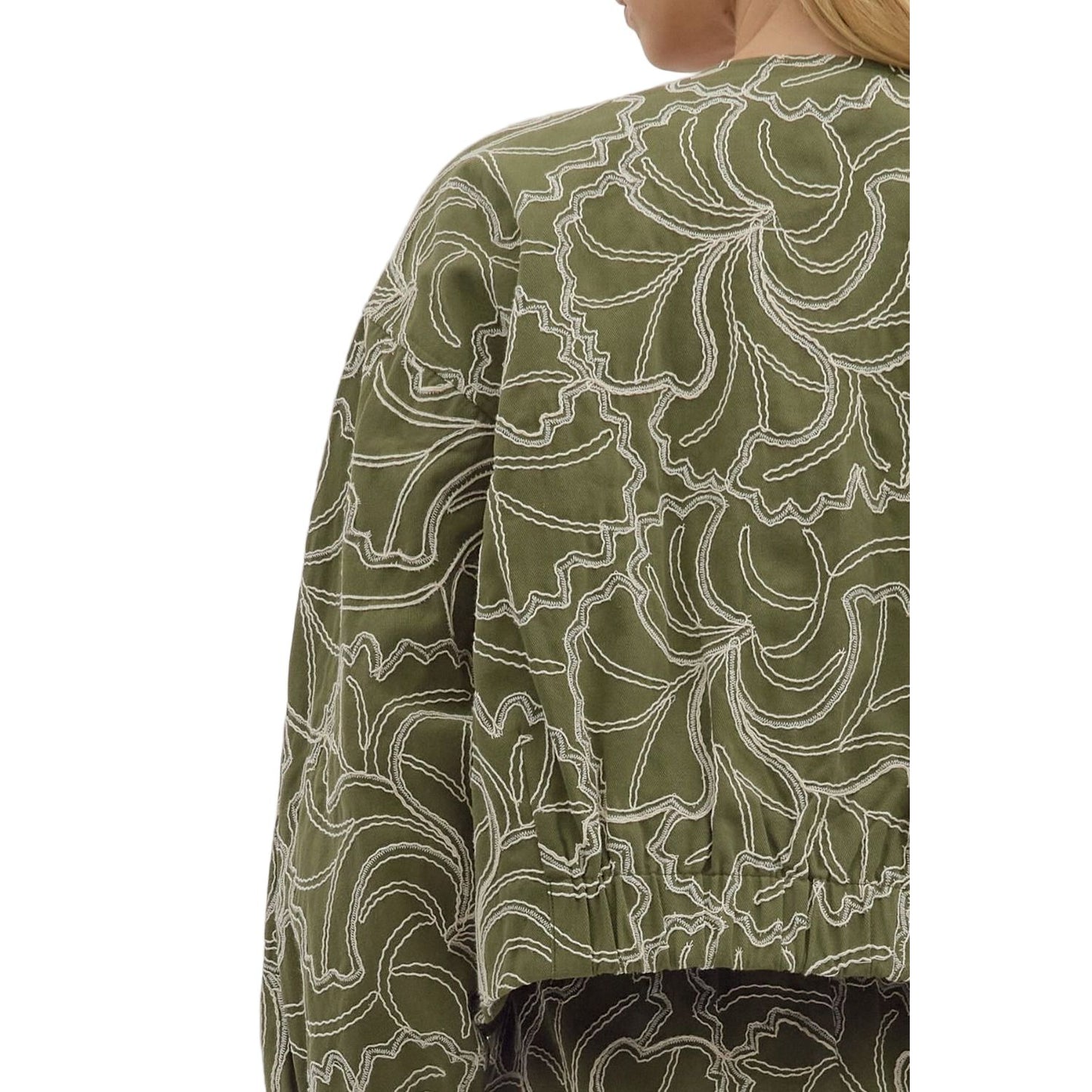 Women's Entro Textured Long Sleeve Zip Up Olive Jacket J27996