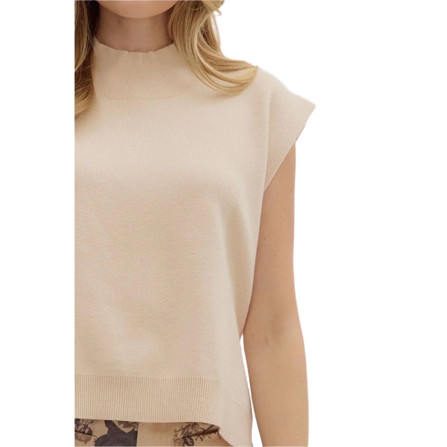 Women's Entro Solid Mock Neck Muscle Tee/ Sweater Pullover Top T27858