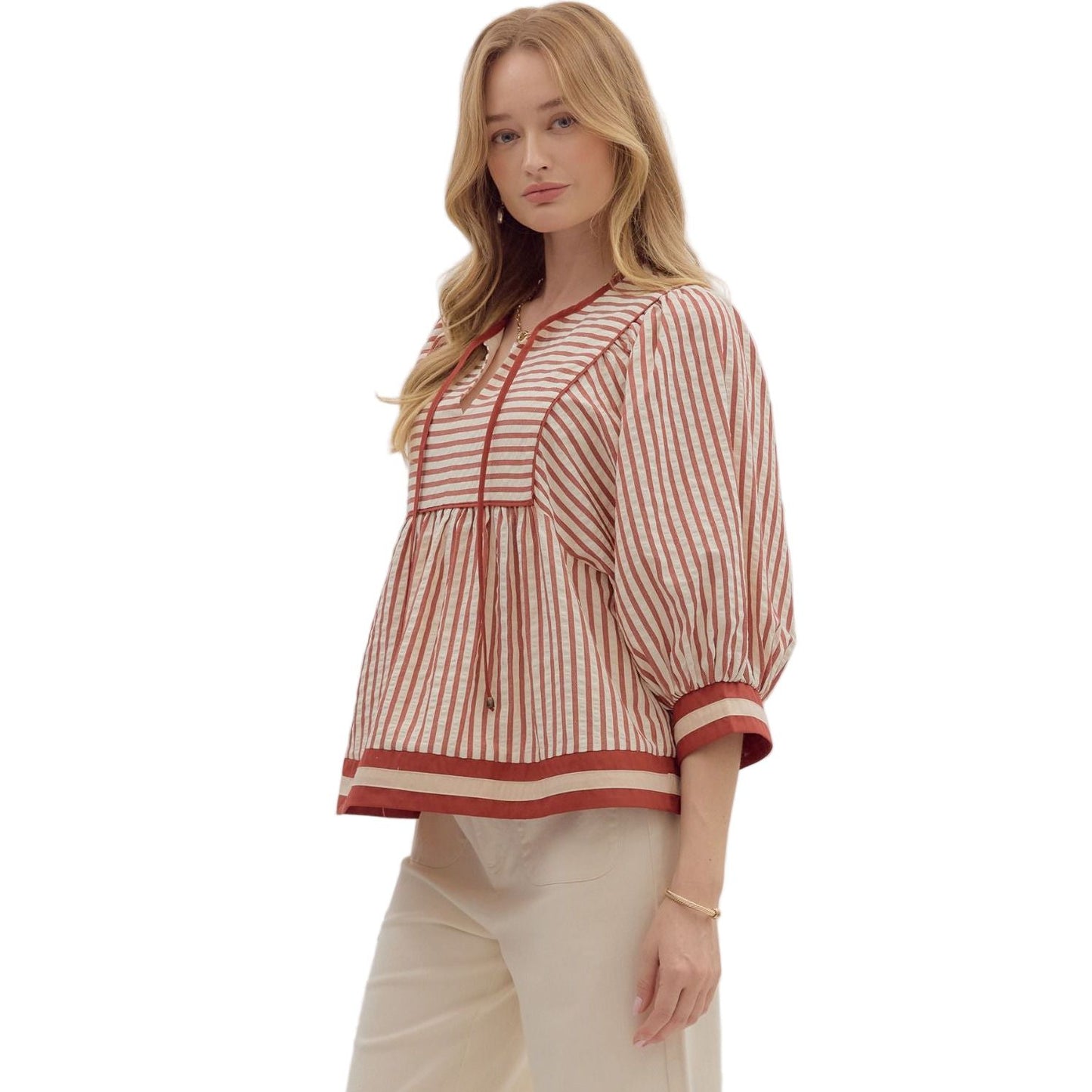 Women's Entro Striped Pattern Blouse T27889