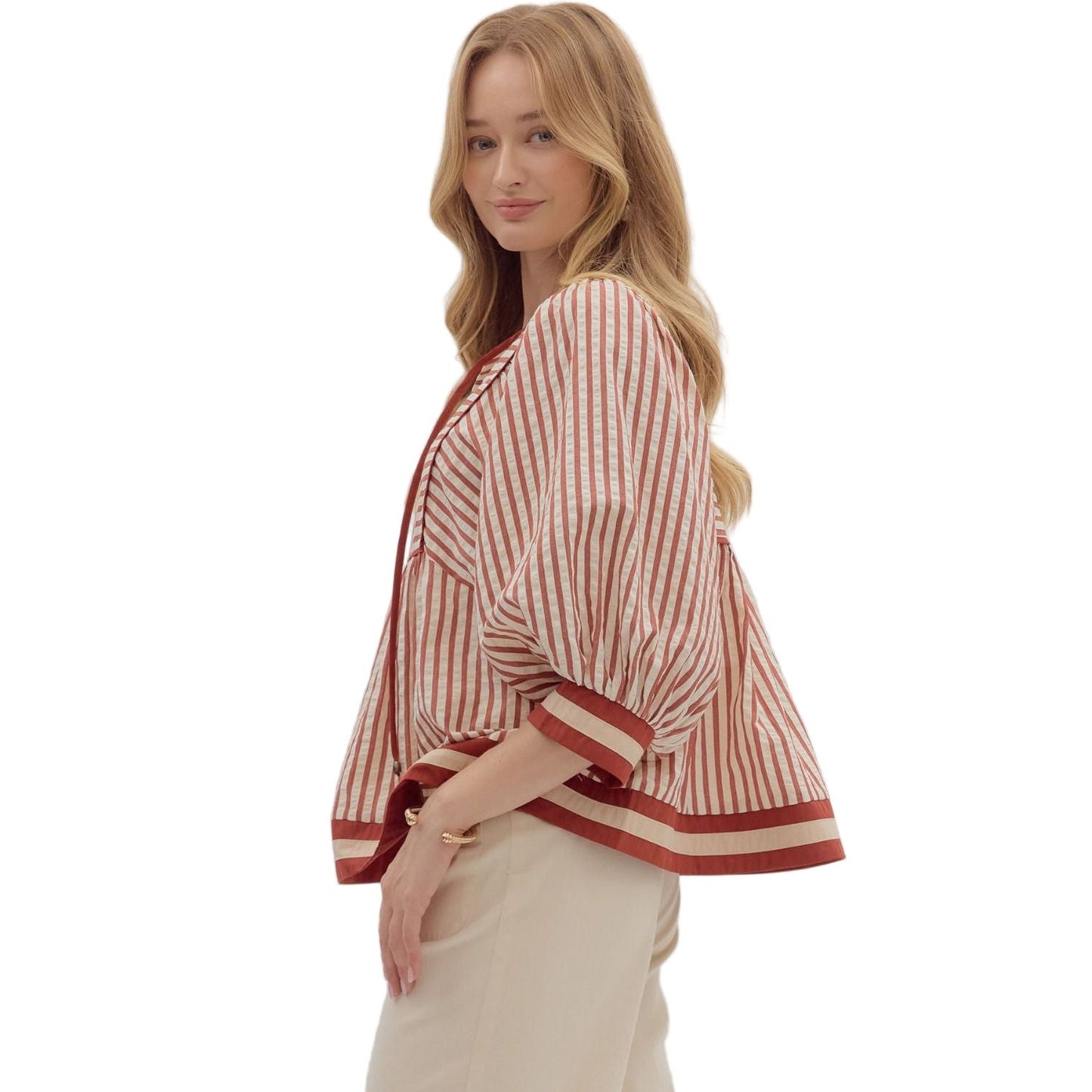 Women's Entro Striped Pattern Blouse T27889