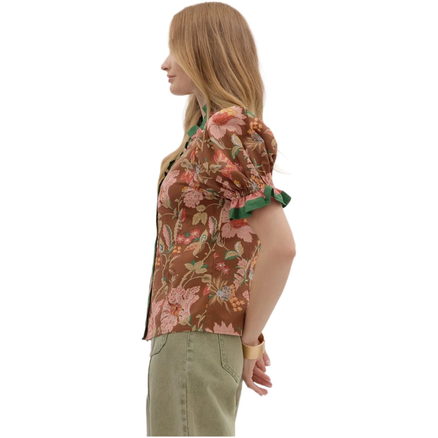 Women's Entro Floral Print Shoulder Puff Sleeve Blouse T27949 - Crazy House Western Wear