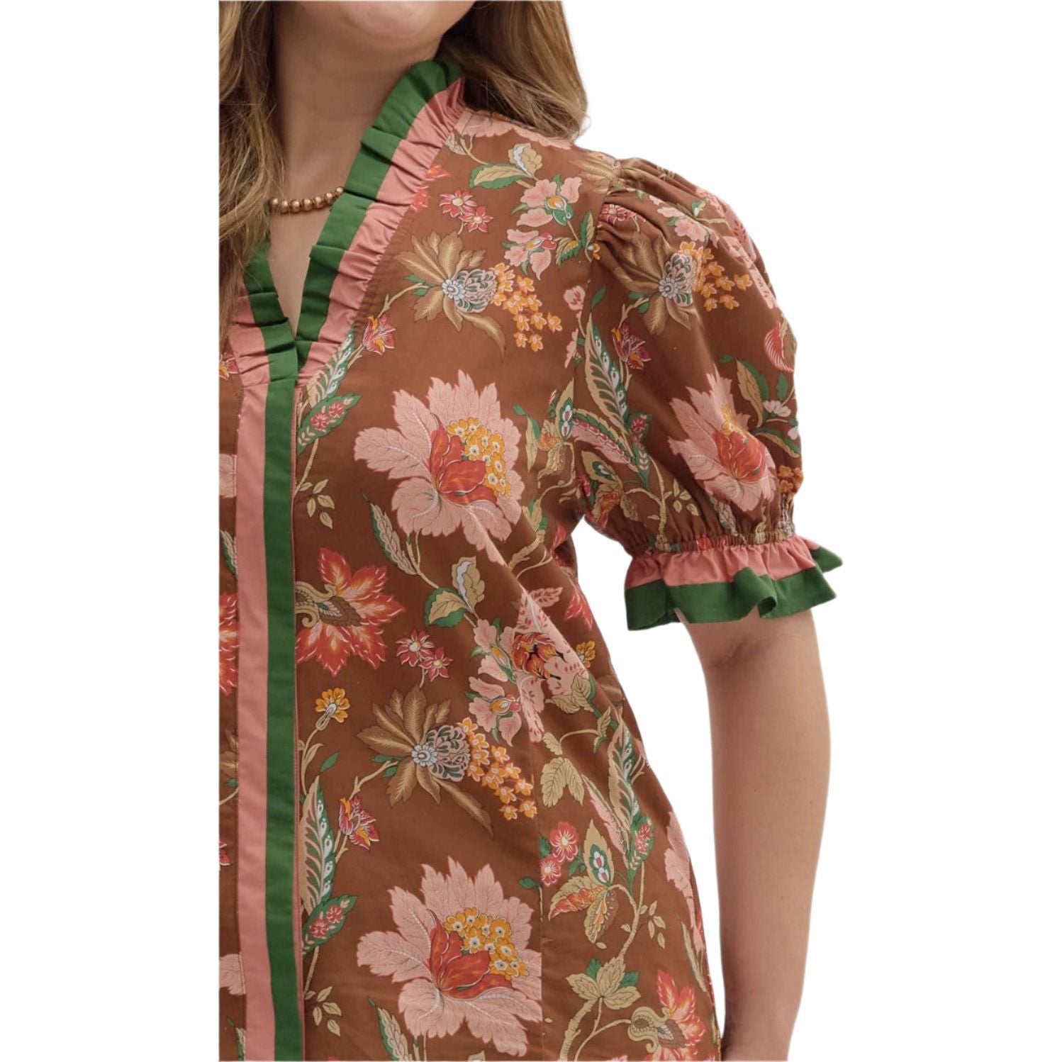 Women's Entro Floral Print Shoulder Puff Sleeve Top T27949P - Crazy House Western Wear