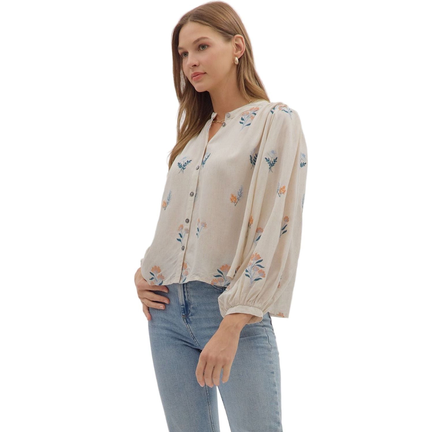 Women's Entro Floral Embroidery Long Sleeve Blouse T28040